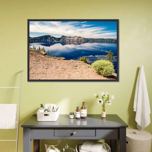 Blue Waters Of Crater Lake Panoramic Canvas Wall Art-1 Piece-36" x 12"-Tiaracle