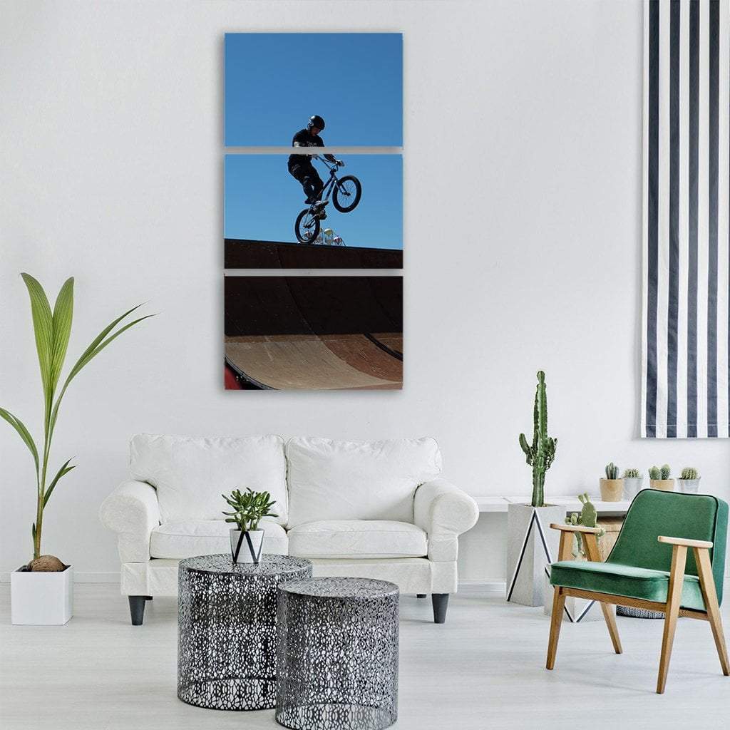 Bmx Bicycle Rider Vertical Canvas Wall Art-3 Vertical-Gallery Wrap-12" x 25"-Tiaracle
