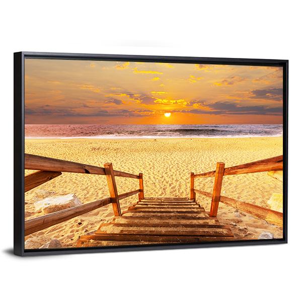 Boardwalk On Beach Canvas Wall Art-5 Horizontal-Gallery Wrap-22" x 12"-Tiaracle