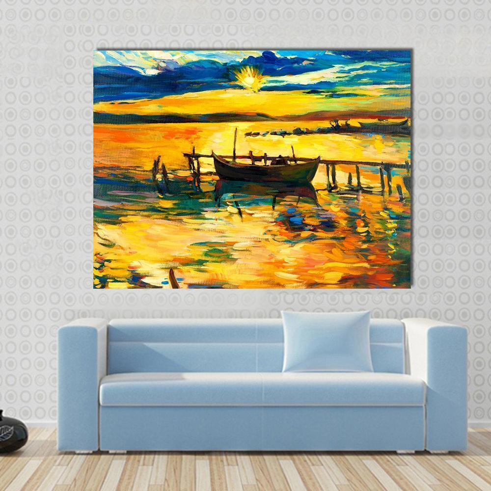 Abstract Of Boat & Jetty Canvas Wall Art-1 Piece-Gallery Wrap-36" x 24"-Tiaracle