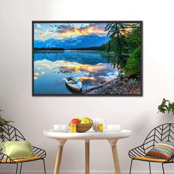 Boat At Edith Lake Canvas Wall Art-3 Horizontal-Gallery Wrap-25" x 16"-Tiaracle