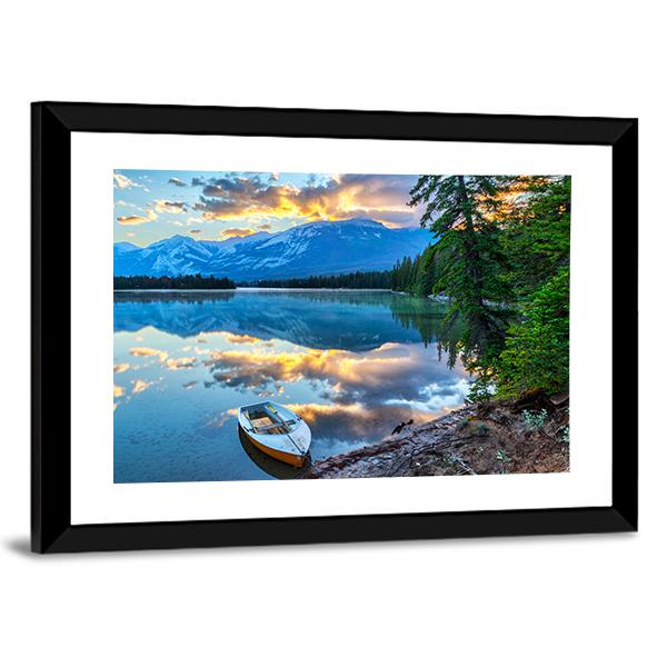 Boat At Edith Lake Canvas Wall Art-3 Horizontal-Gallery Wrap-25" x 16"-Tiaracle