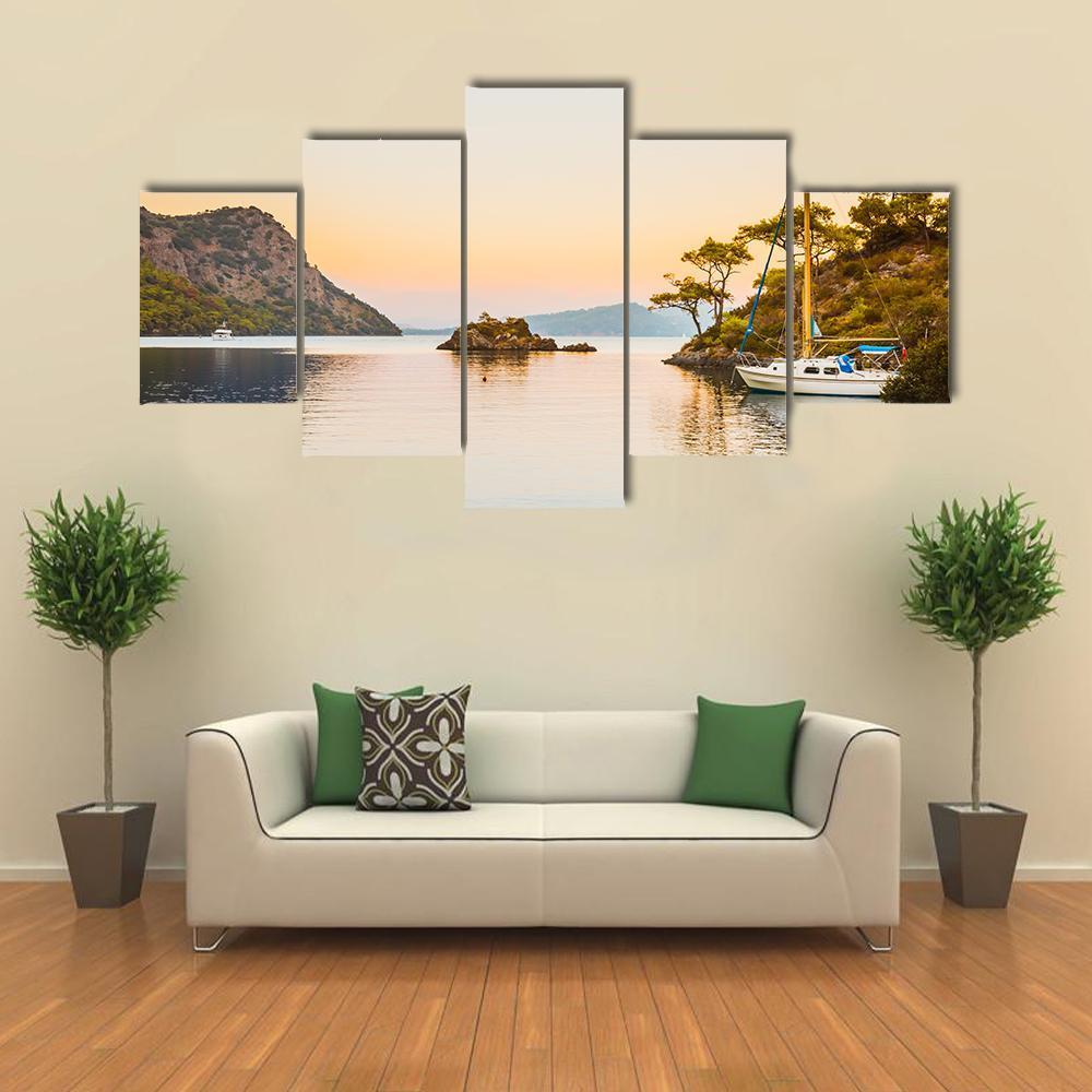 Boat In Aegean Sea Canvas Wall Art-5 Star-Gallery Wrap-62" x 32"-Tiaracle