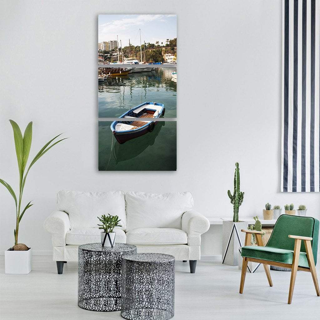 Boat In Antalya Coastline Vertical Canvas Wall Art-3 Vertical-Gallery Wrap-12" x 25"-Tiaracle