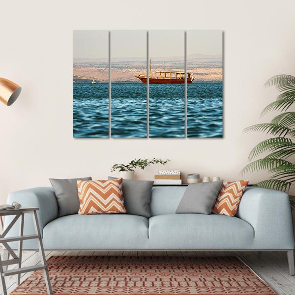 Boat In Galilee Sea Canvas Wall Art-4 Horizontal-Gallery Wrap-34" x 24"-Tiaracle
