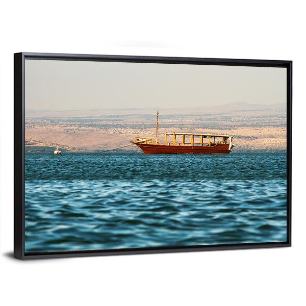 Boat In Galilee Sea Canvas Wall Art-3 Horizontal-Gallery Wrap-25" x 16"-Tiaracle