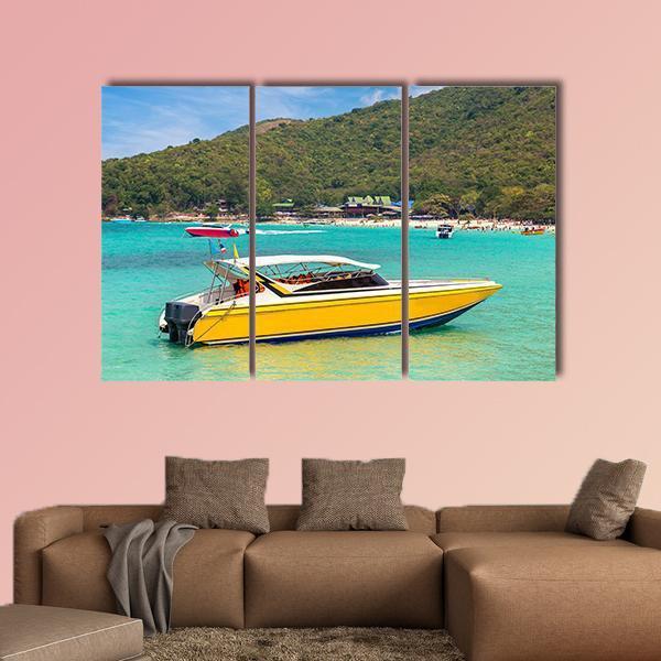 Boat In Koh Lan Island Canvas Wall Art-3 Horizontal-Gallery Wrap-37" x 24"-Tiaracle