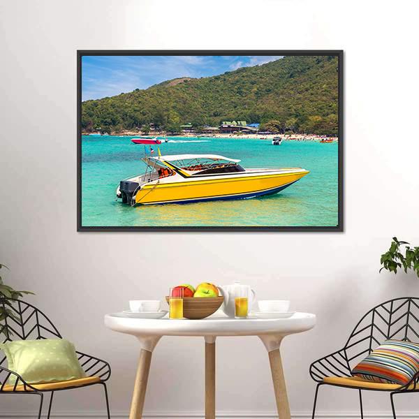 Boat In Koh Lan Island Canvas Wall Art-3 Horizontal-Gallery Wrap-25" x 16"-Tiaracle