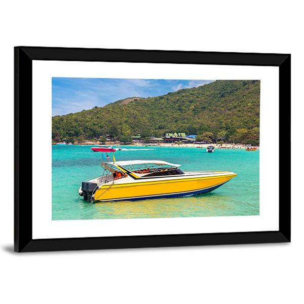 Boat In Koh Lan Island Canvas Wall Art-3 Horizontal-Gallery Wrap-25" x 16"-Tiaracle