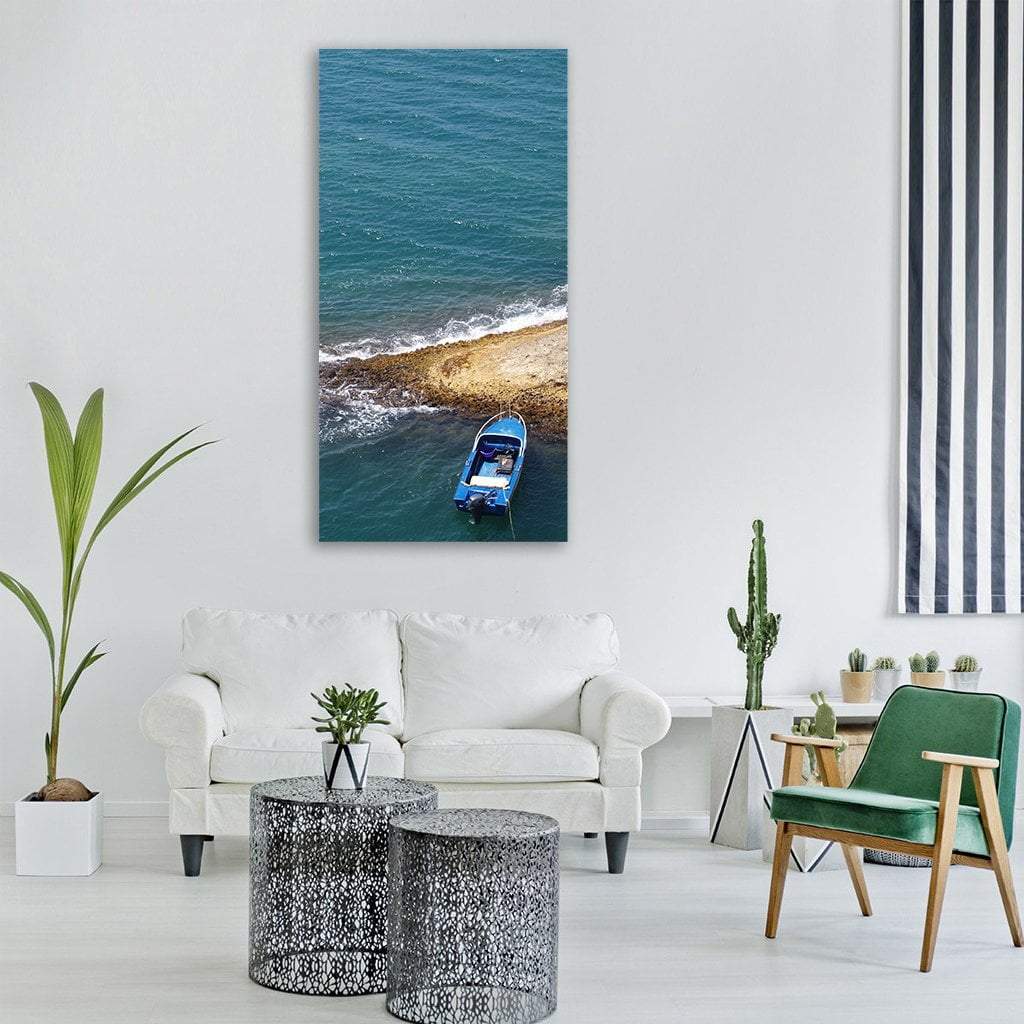 Boat In Sea Ocean Vertical Canvas Wall Art-1 Vertical-Gallery Wrap-12" x 24"-Tiaracle