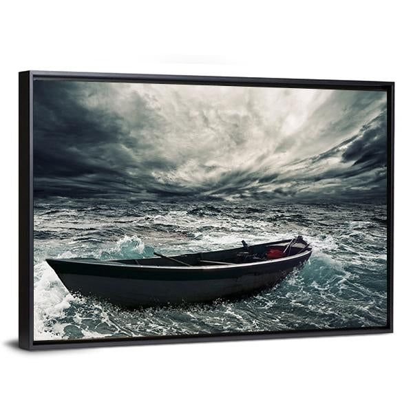 Boat In Stormy Sea Canvas Wall Art-5 Horizontal-Gallery Wrap-22" x 12"-Tiaracle