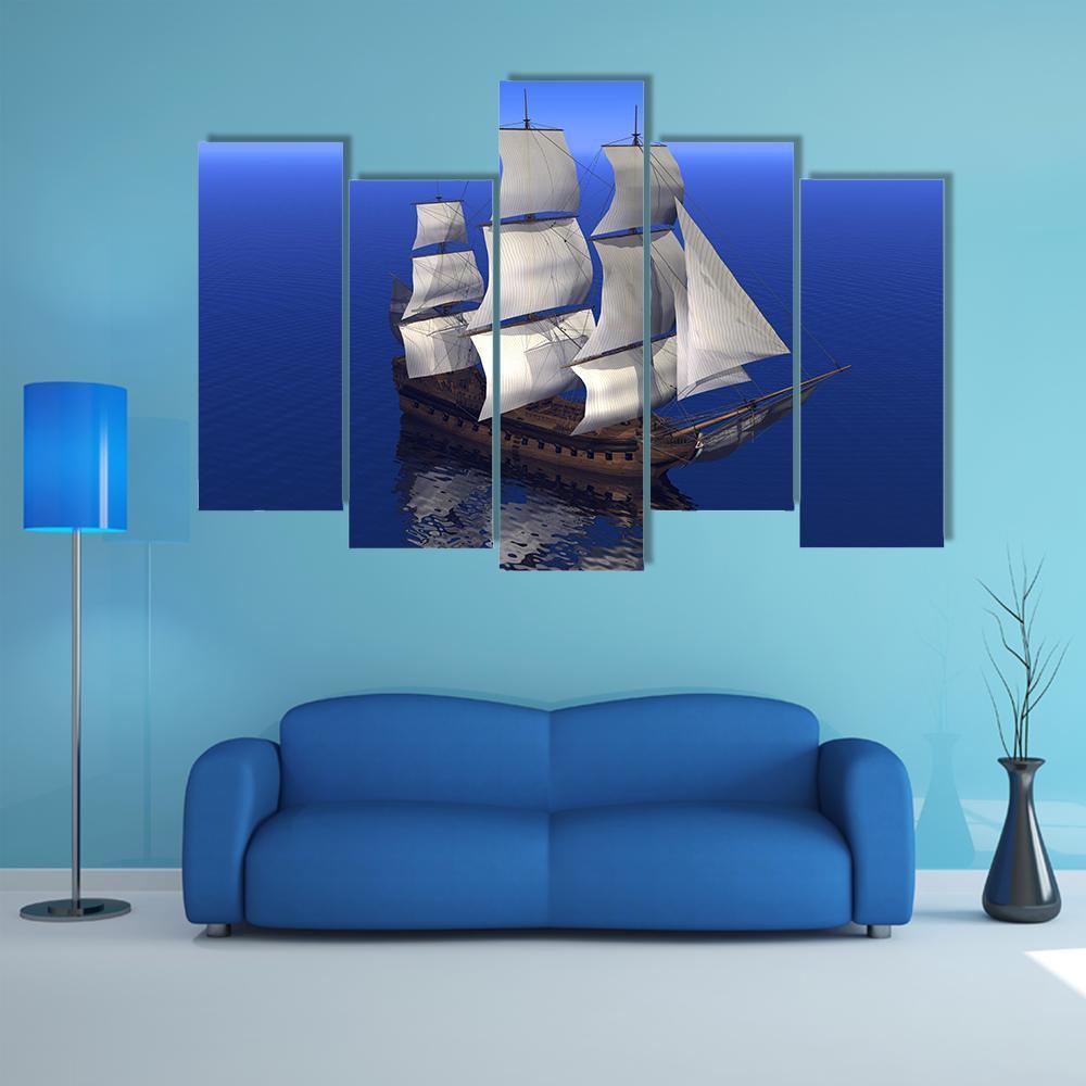 Boat Merchant In Ocean Canvas Wall Art-5 Pop-Gallery Wrap-47" x 32"-Tiaracle
