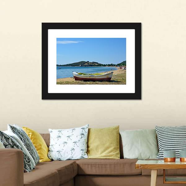 Boat On Beach Greece Panoramic Canvas Wall Art-1 Piece-36" x 12"-Tiaracle