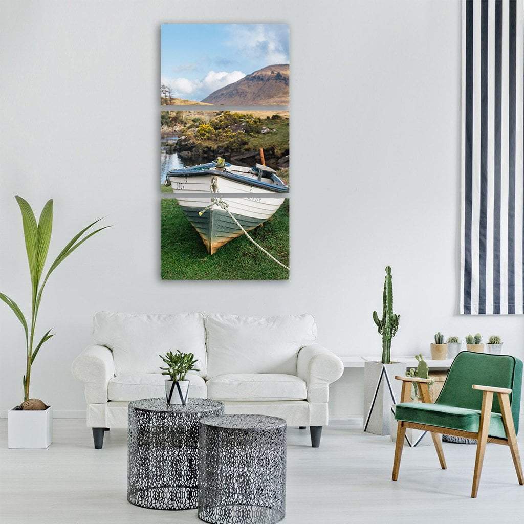 Boat On Green Grass Vertical Canvas Wall Art-3 Vertical-Gallery Wrap-12" x 25"-Tiaracle