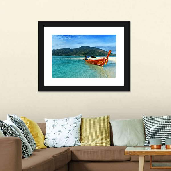 Boat On Lipe Island Canvas Wall Art-1 Piece-Framed Print-20" x 16"-Tiaracle