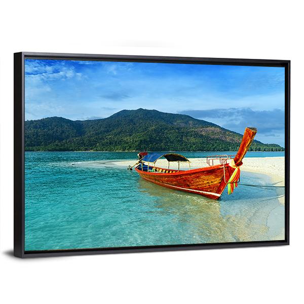 Boat On Lipe Island Canvas Wall Art-3 Horizontal-Gallery Wrap-25" x 16"-Tiaracle