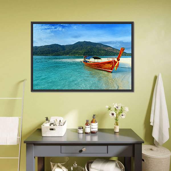 Boat On Lipe Island Canvas Wall Art-3 Horizontal-Gallery Wrap-25" x 16"-Tiaracle