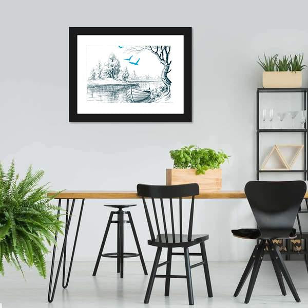 Boat On River Delta Canvas Wall Art-3 Horizontal-Gallery Wrap-25" x 16"-Tiaracle