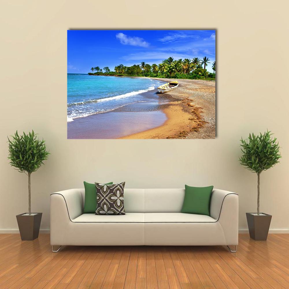 Boat On Sandy Coast Canvas Wall Art-1 Piece-Gallery Wrap-36" x 24"-Tiaracle