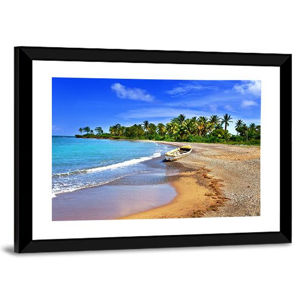 Boat On Sandy Coast Canvas Wall Art-5 Horizontal-Gallery Wrap-22" x 12"-Tiaracle
