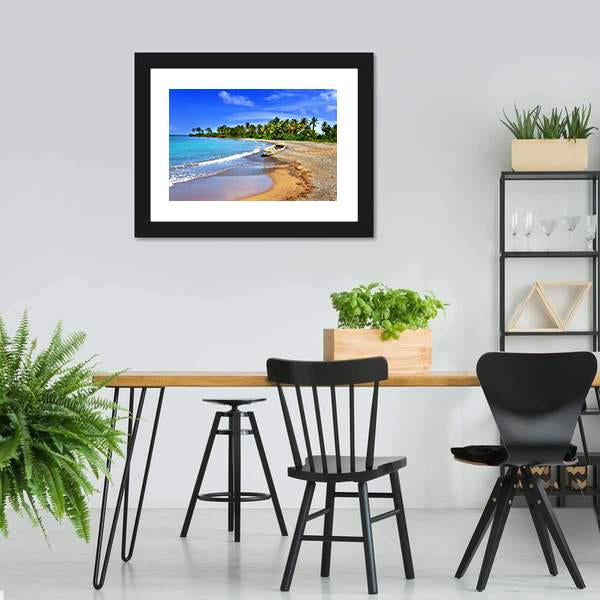 Boat On Sandy Coast Canvas Wall Art-5 Horizontal-Gallery Wrap-22" x 12"-Tiaracle