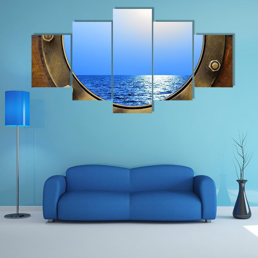 Boat Porthole With Ocean Canvas Wall Art-1 Piece-Gallery Wrap-48" x 32"-Tiaracle