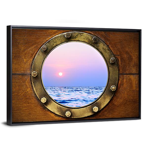 Boat Porthole With Ocean Canvas Wall Art-3 Horizontal-Gallery Wrap-25" x 16"-Tiaracle
