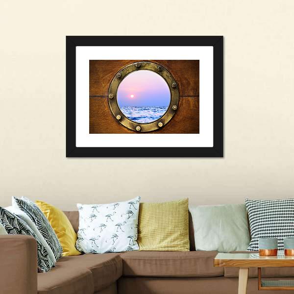 Boat Porthole With Ocean Canvas Wall Art-3 Horizontal-Gallery Wrap-25" x 16"-Tiaracle