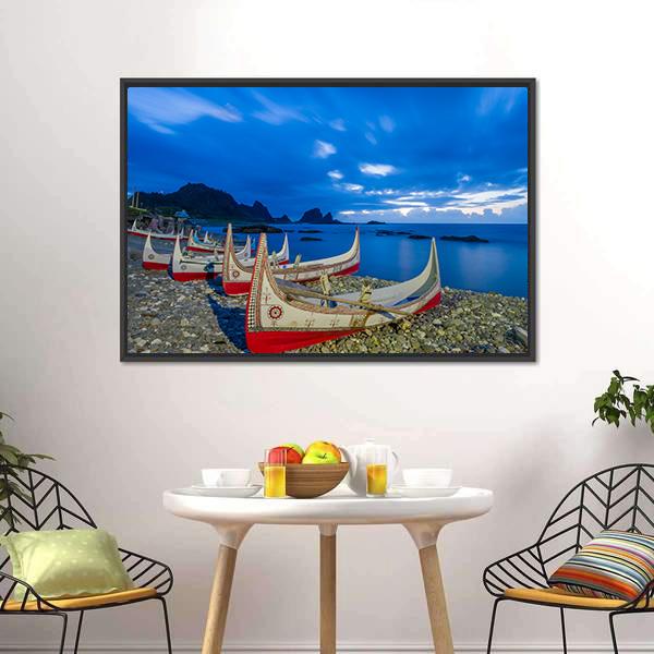 Boats At Orchid Island Canvas Wall Art-5 Horizontal-Gallery Wrap-22" x 12"-Tiaracle
