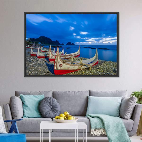 Boats At Orchid Island Canvas Wall Art-5 Horizontal-Gallery Wrap-22" x 12"-Tiaracle