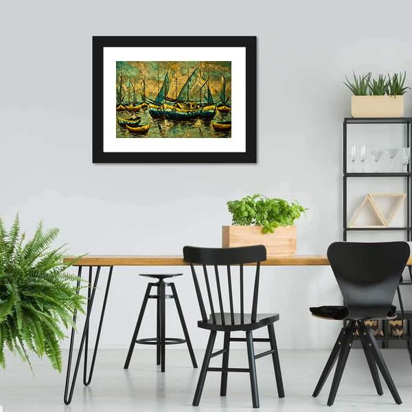 Boats In A Lake Panoramic Canvas Wall Art-1 Piece-36" x 12"-Tiaracle