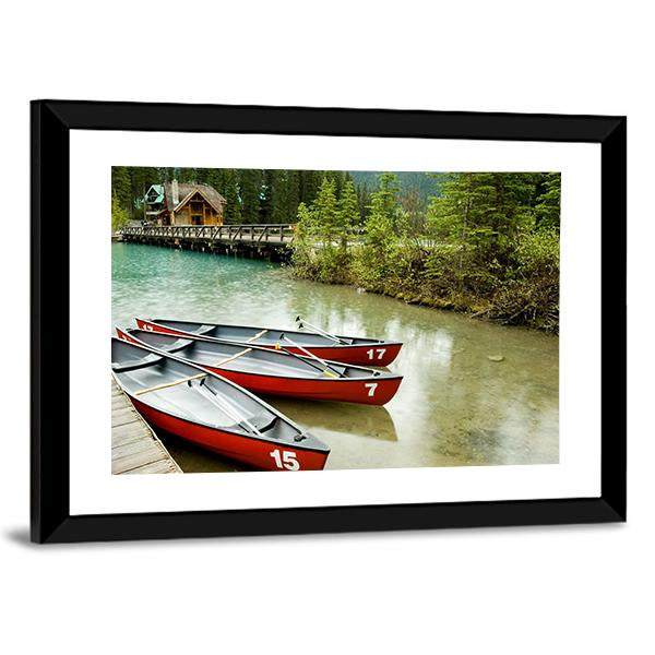 Boats In Emerald Lake Canvas Wall Art-5 Horizontal-Gallery Wrap-22" x 12"-Tiaracle