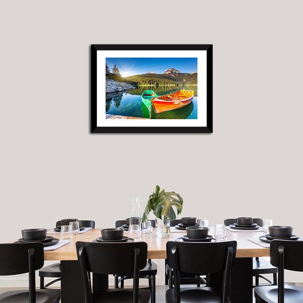 Boats In Lake Durmitor Canvas Wall Art-3 Horizontal-Gallery Wrap-25" x 16"-Tiaracle