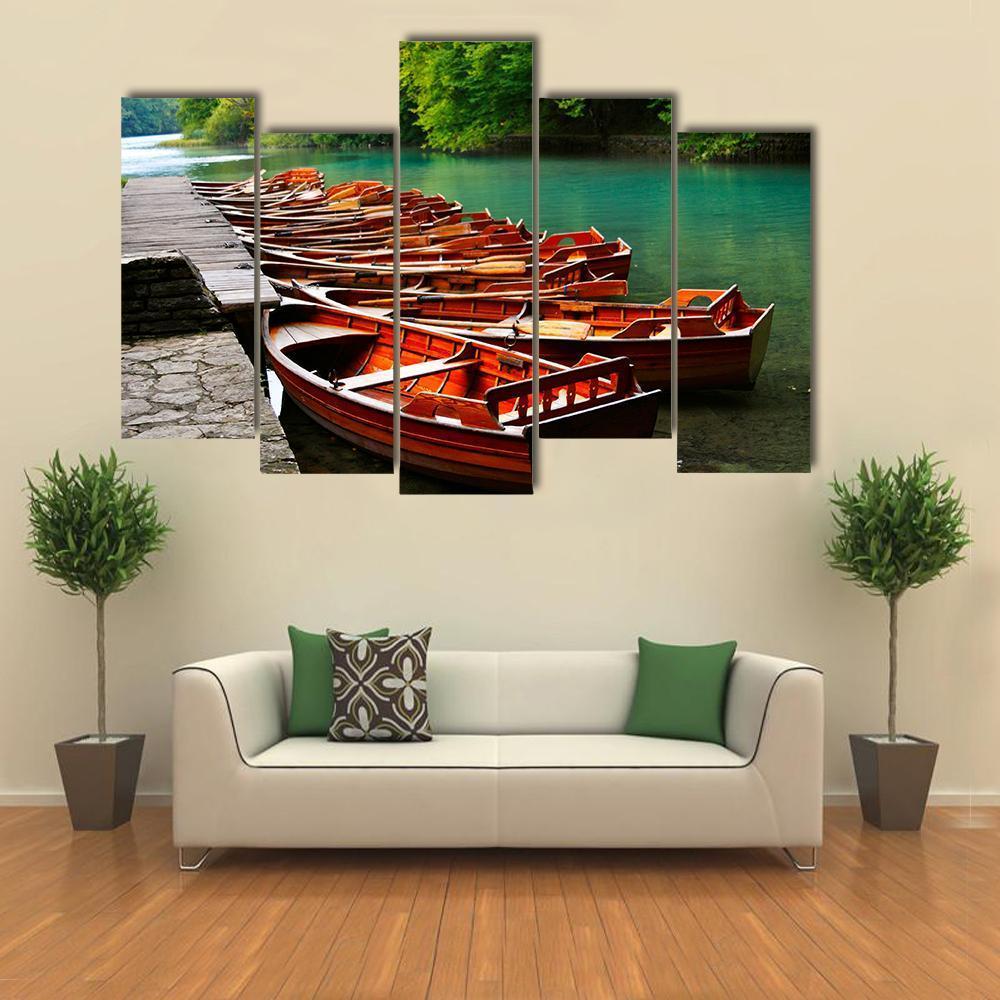 Boats In Green Lake Canvas Wall Art-5 Pop-Gallery Wrap-47" x 32"-Tiaracle