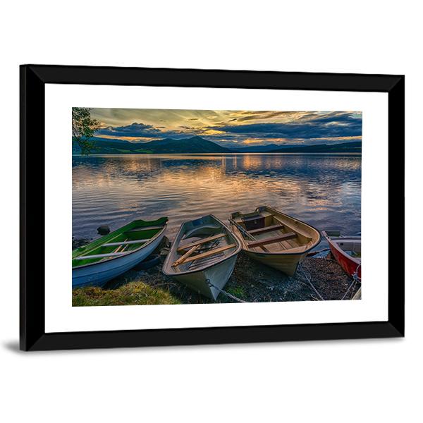 Boats Near Silence Lake Canvas Wall Art-3 Horizontal-Gallery Wrap-25" x 16"-Tiaracle