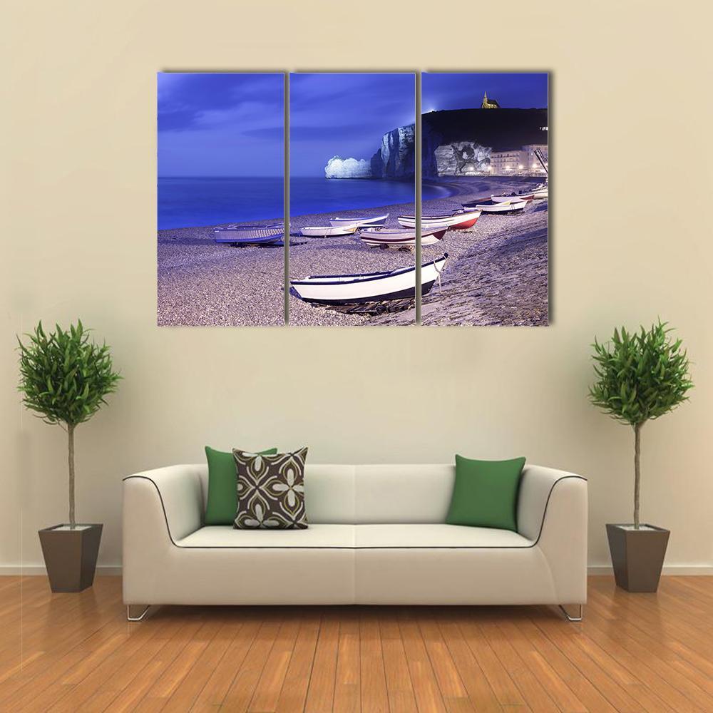 Boats On Normandy Canvas Wall Art-3 Horizontal-Gallery Wrap-37" x 24"-Tiaracle