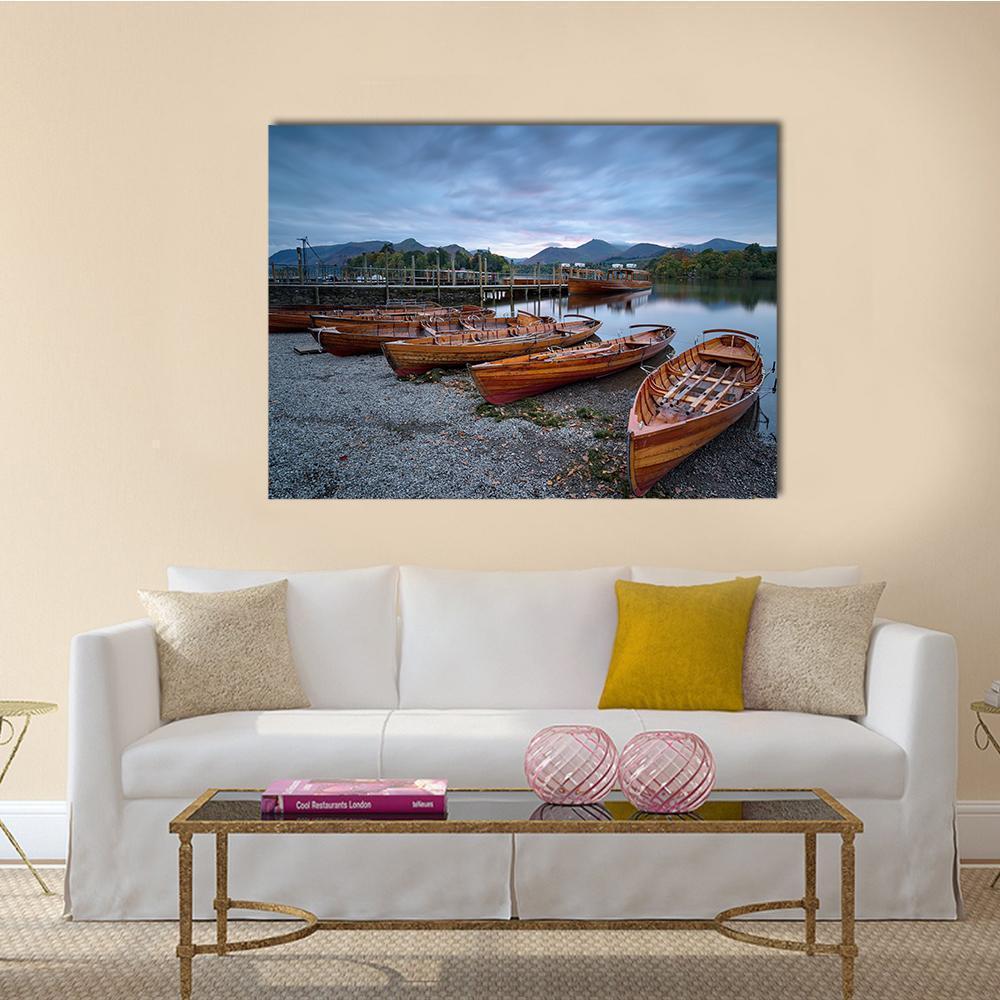 Boats On Shore Canvas Wall Art-1 Piece-Gallery Wrap-36" x 24"-Tiaracle