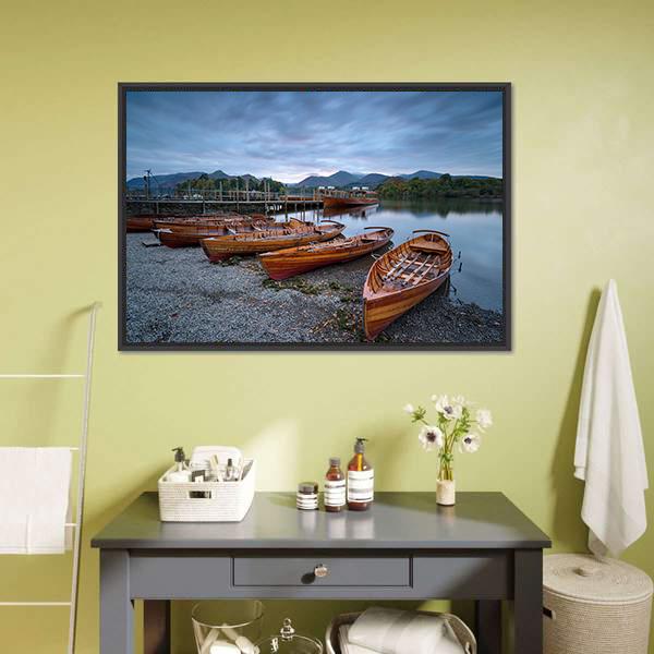 Boats On Shore Canvas Wall Art-3 Horizontal-Gallery Wrap-25" x 16"-Tiaracle