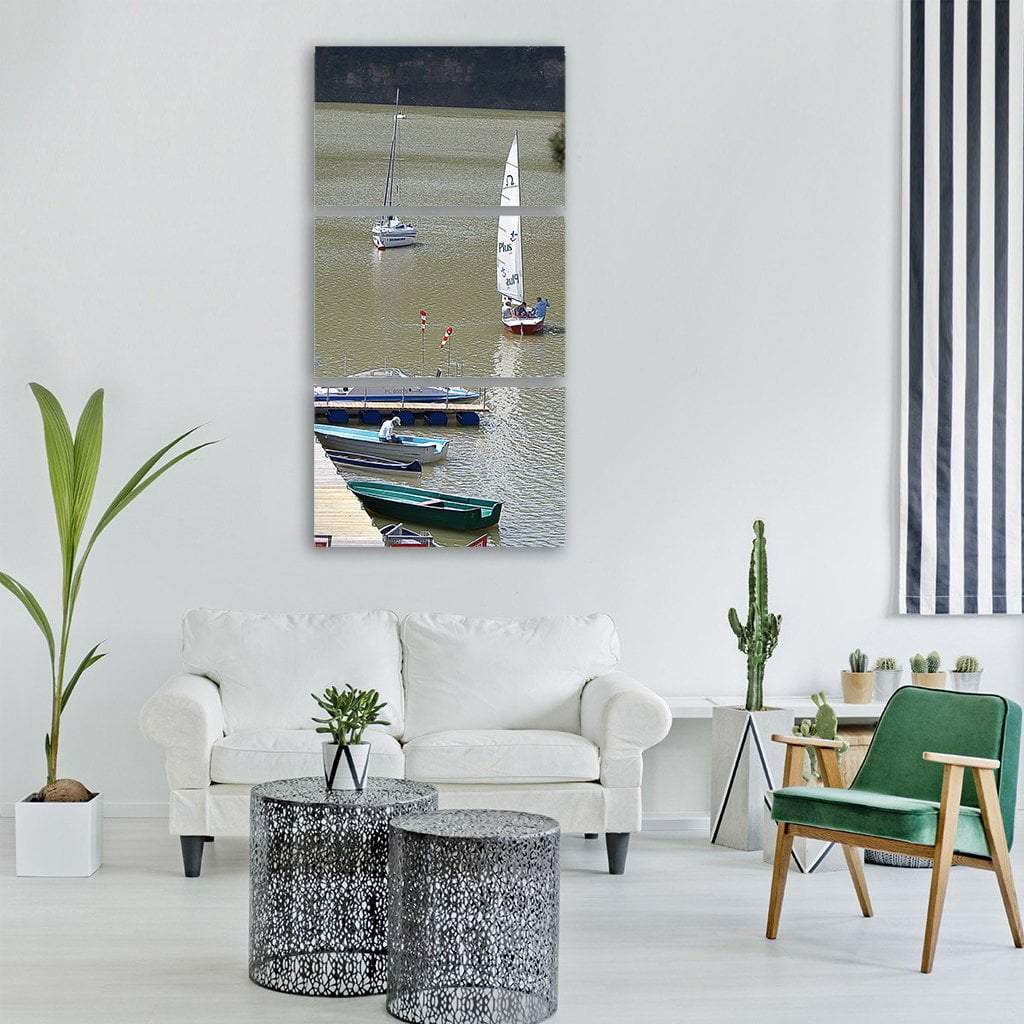 Boats On The Lake Vertical Canvas Wall Art-3 Vertical-Gallery Wrap-12" x 25"-Tiaracle