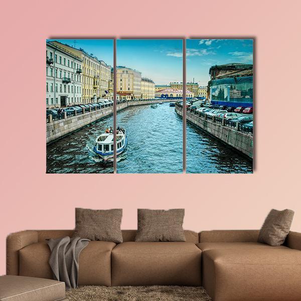 Boats On Moyka River Canvas Wall Art-3 Horizontal-Gallery Wrap-37" x 24"-Tiaracle