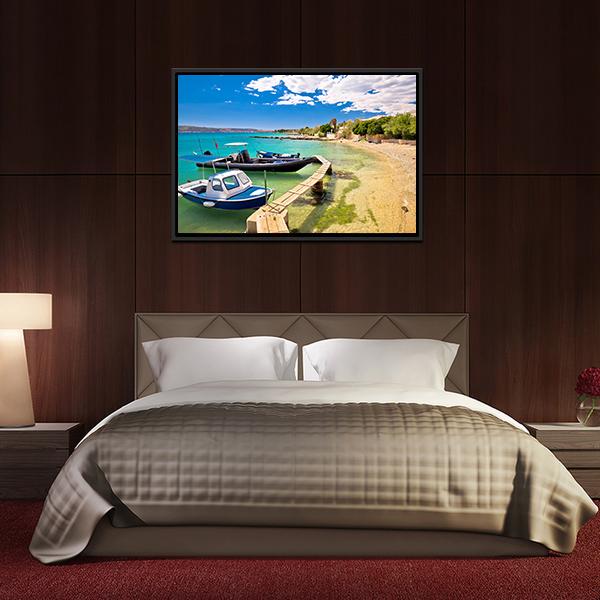 Boats On Turquoise Beach Canvas Wall Art-3 Horizontal-Gallery Wrap-25" x 16"-Tiaracle