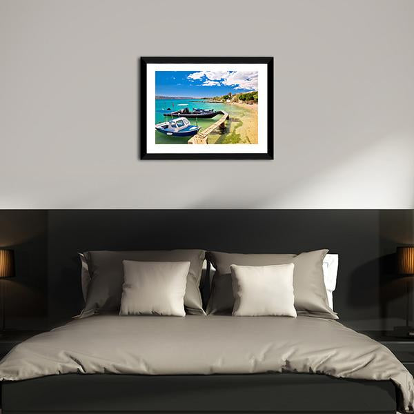 Boats On Turquoise Beach Canvas Wall Art-3 Horizontal-Gallery Wrap-25" x 16"-Tiaracle