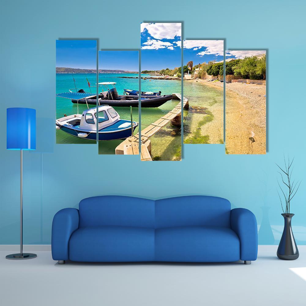 Boats On Turquoise Beach Canvas Wall Art-5 Pop-Gallery Wrap-47" x 32"-Tiaracle