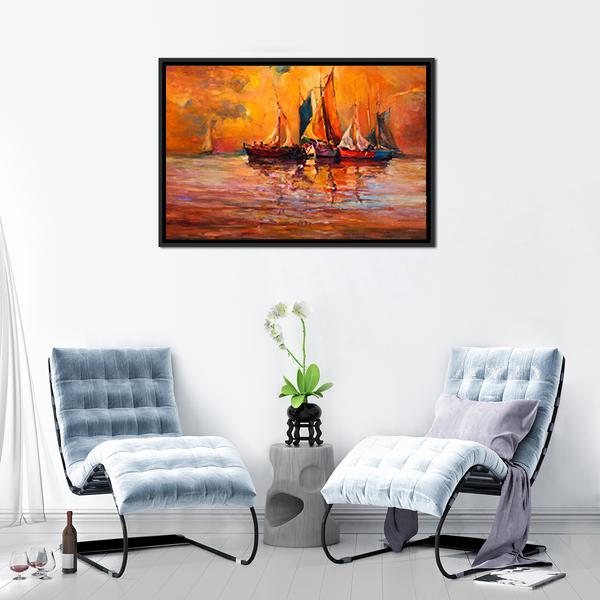 Boats & Sea Illustration Canvas Wall Art-5 Horizontal-Gallery Wrap-22" x 12"-Tiaracle