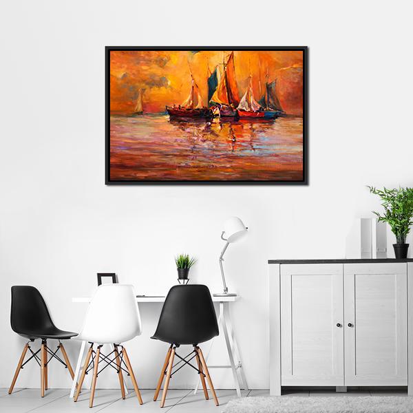 Boats & Sea Illustration Canvas Wall Art-5 Horizontal-Gallery Wrap-22" x 12"-Tiaracle