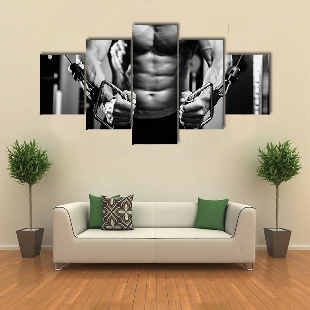 Bodybuilder In Gym Canvas Wall Art-5 Star-Gallery Wrap-62" x 32"-Tiaracle