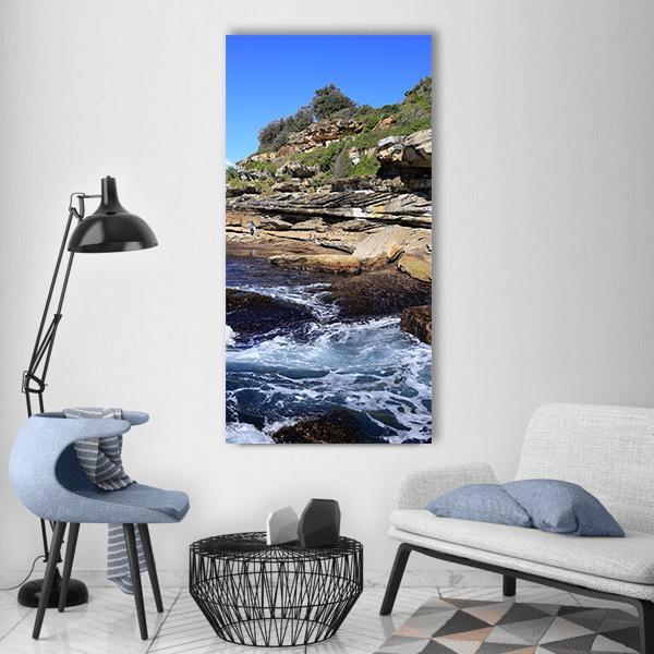 Bondi Beach Cliff Vertical Canvas Wall Art-1 Vertical-Gallery Wrap-12" x 24"-Tiaracle