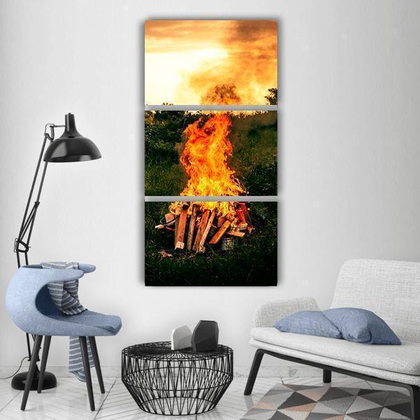Bonfire At Camp Vertical Canvas Wall Art-3 Vertical-Gallery Wrap-12" x 25"-Tiaracle