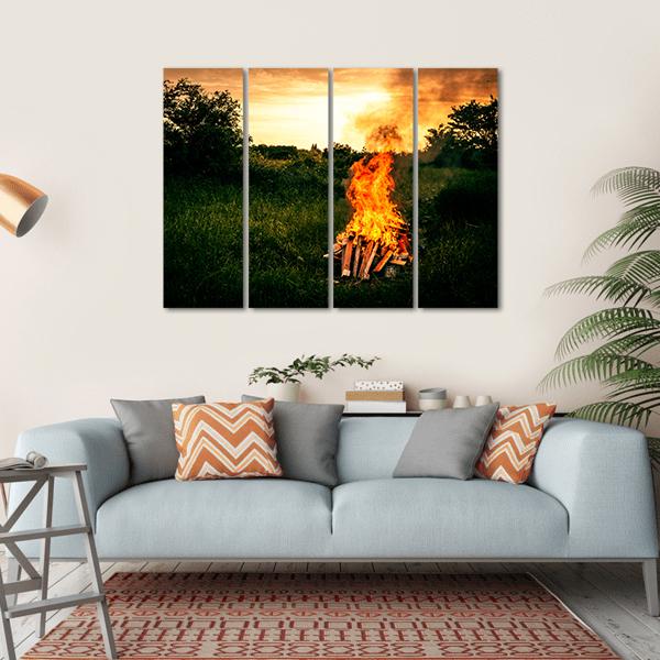 Bonfire At Camp Canvas Wall Art-4 Horizontal-Gallery Wrap-34" x 24"-Tiaracle