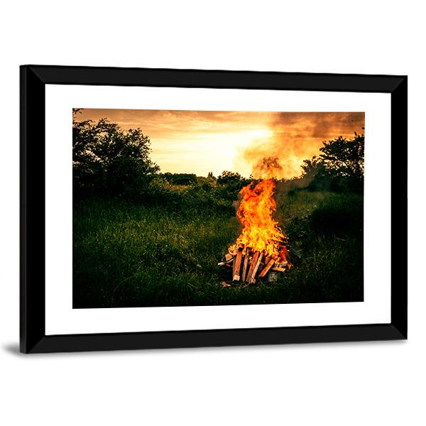 Bonfire At Camp Vertical Canvas Wall Art-3 Vertical-Gallery Wrap-12" x 25"-Tiaracle